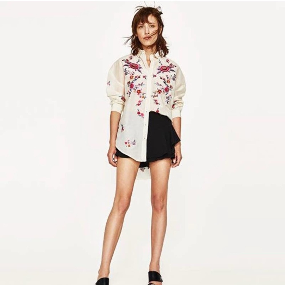 Zara Floral Embroidered Button-Up Shirt XS - Picture 2 of 5